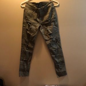 Stretch army green forever 21 distressed jeans